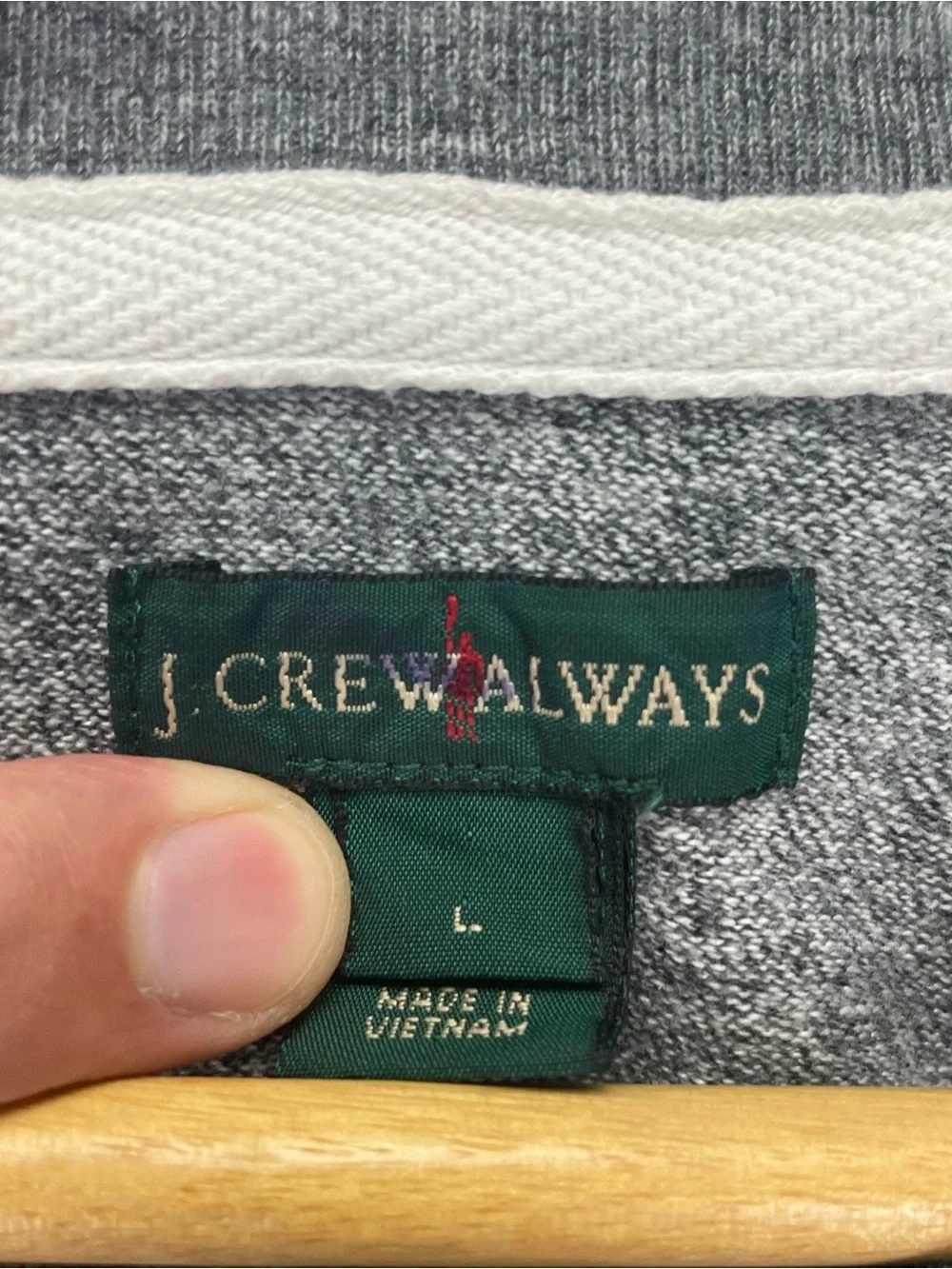 J Crew Always Rugby Shirt Men’s L Gray Blue Stripe Heavyweight Fleece Pullover